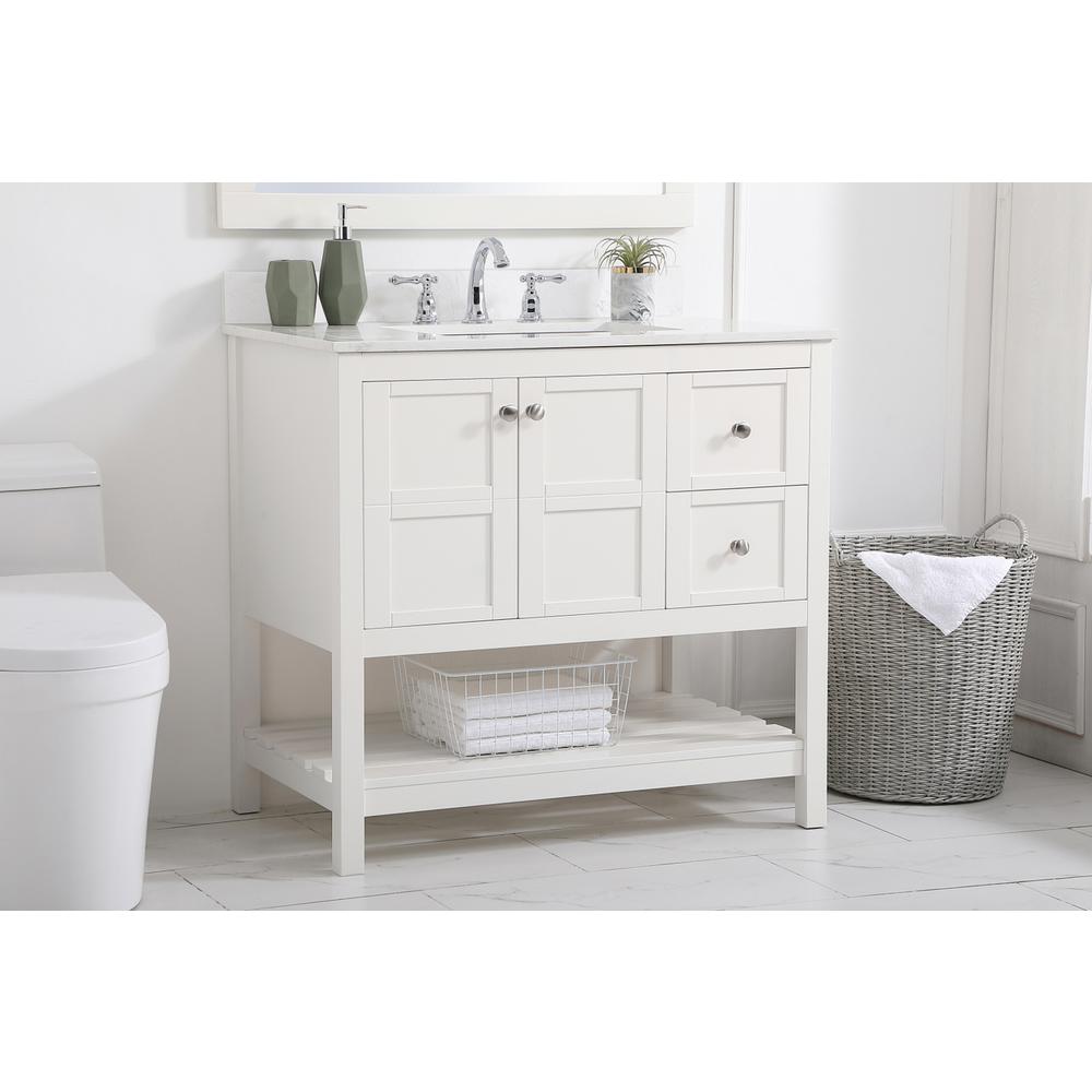 36 inch Single Bathroom Vanity in White with Backsplash. Picture 2