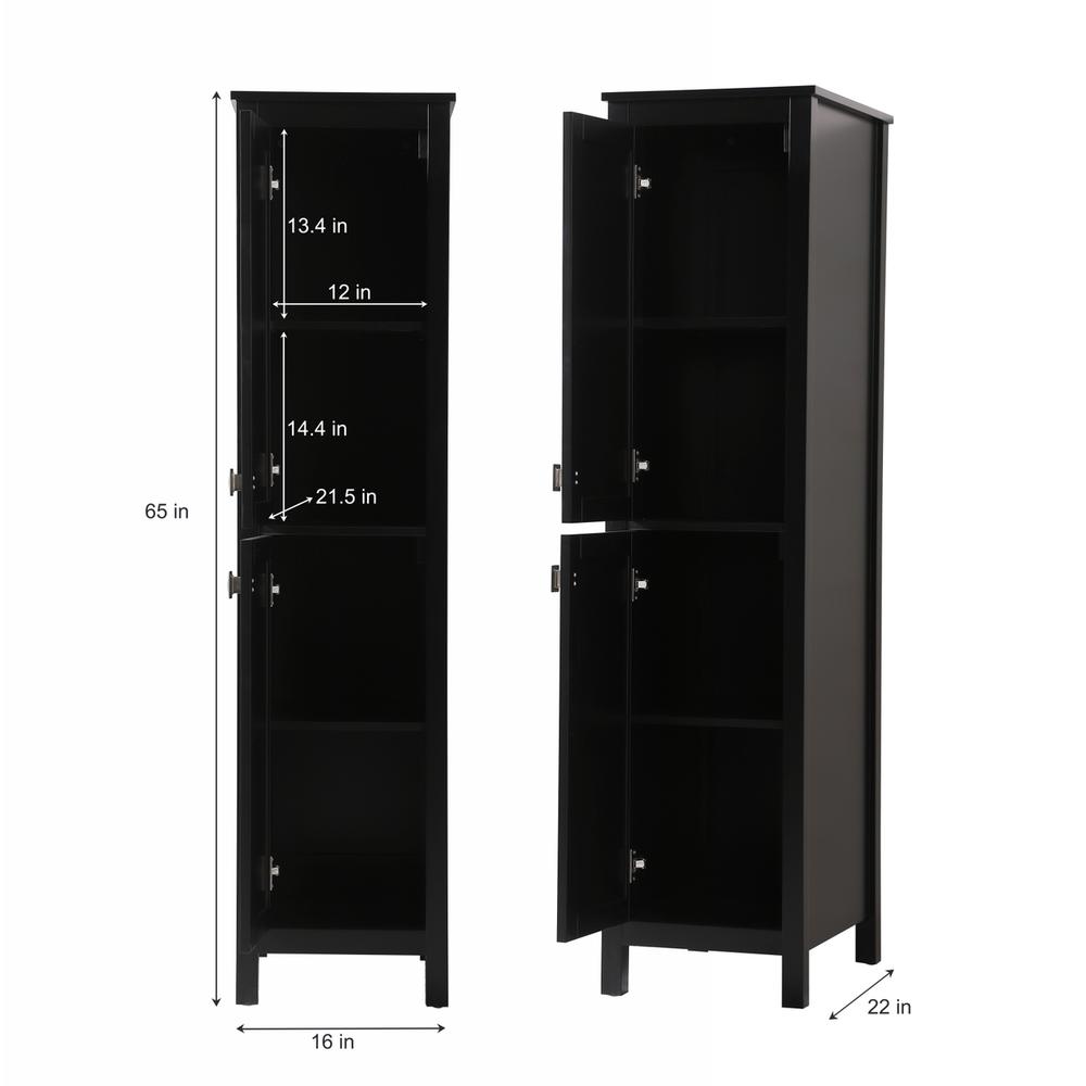 16 Inch Wide Bathroom Linen Storage Freestanding Cabinet In Black. Picture 8