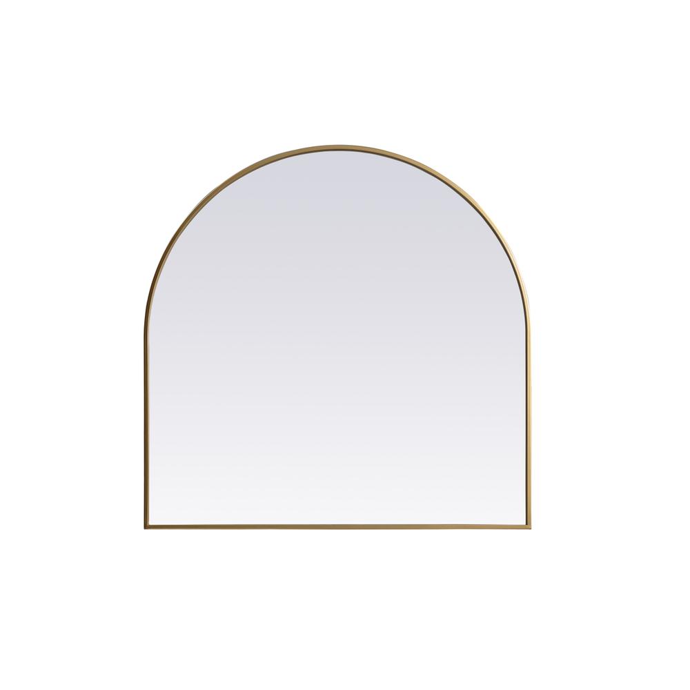 Metal Frame Arch Mirror 36x36 Inch in Brass. Picture 1