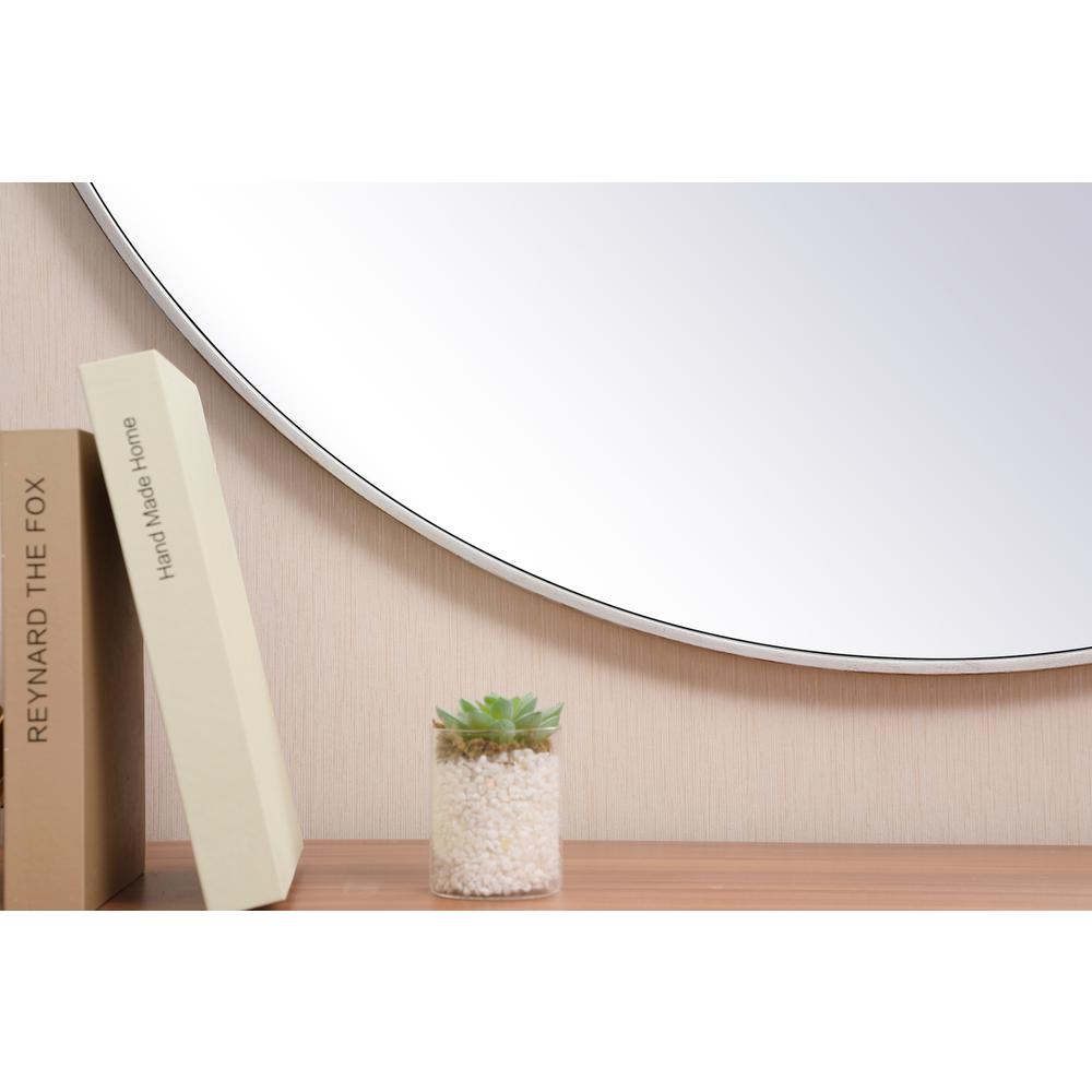 Metal frame round mirror with decorative hook 45 inch in silver. Picture 3