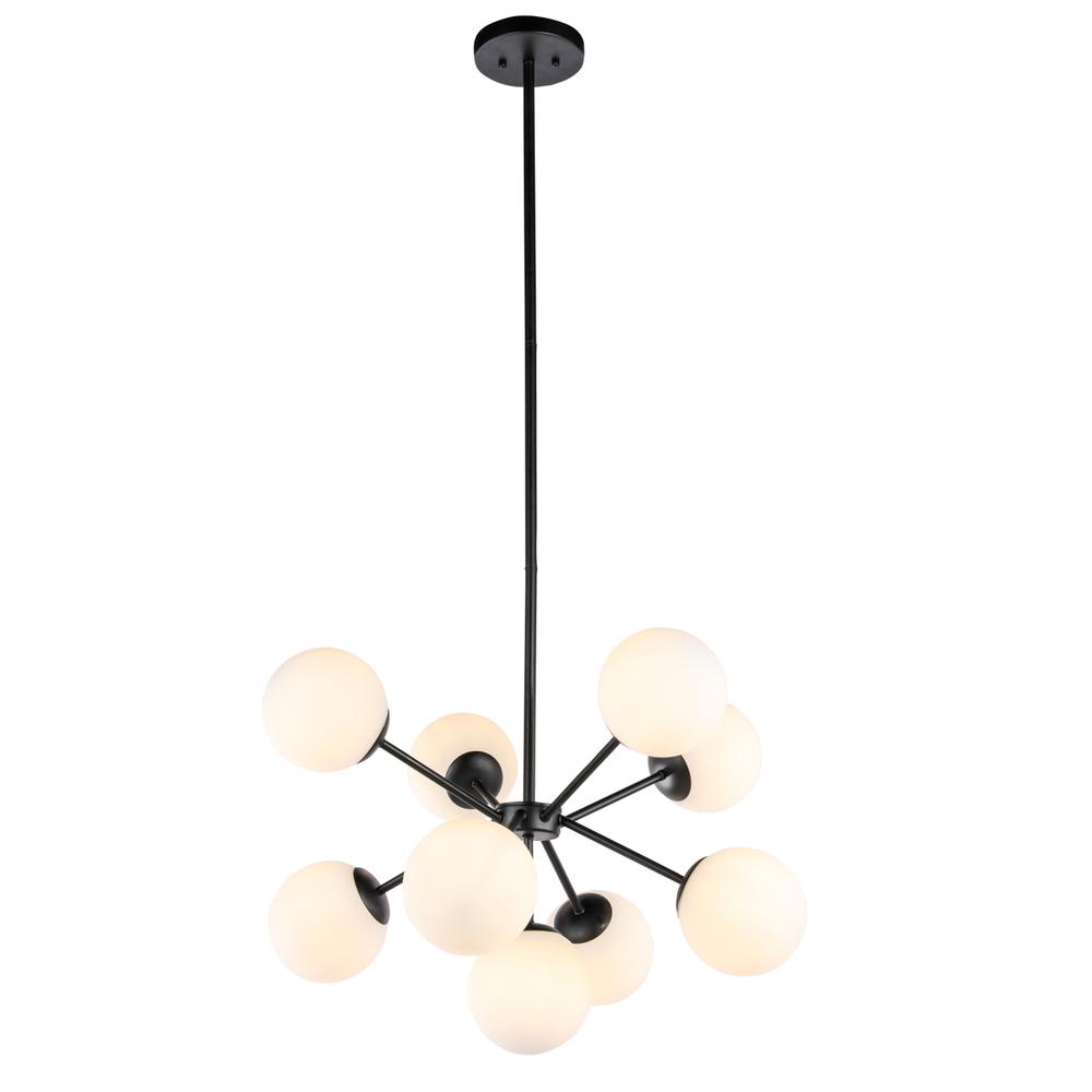 Jupiter 9 light Black and Frosted White glass pendant. Picture 7