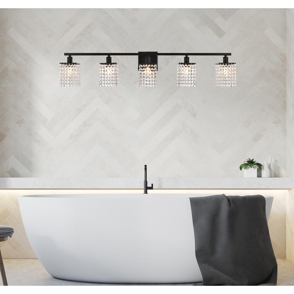 Phineas 5 lights bath sconce in black with clear crystals. Picture 6