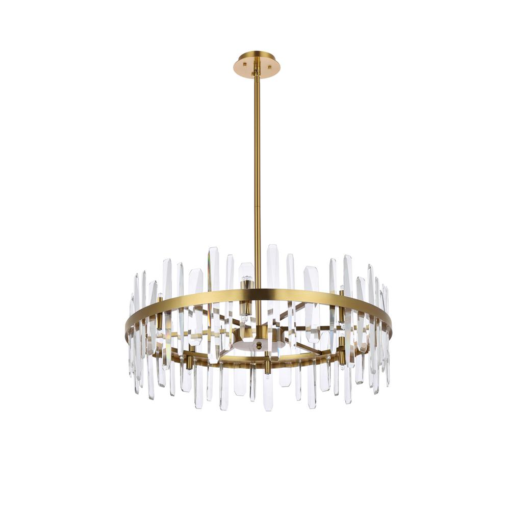 Serena 32 inch crystal round chandelier in satin gold. Picture 6