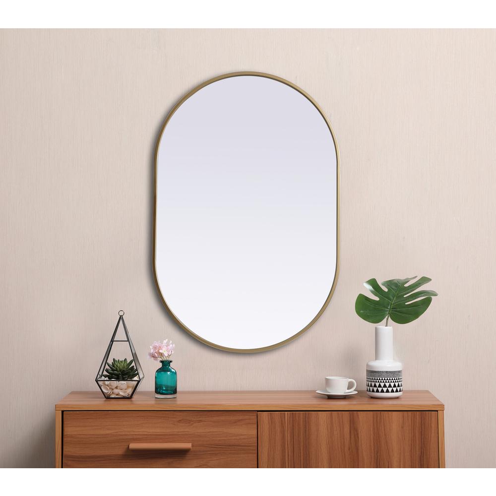 Metal Frame Oval Mirror 24x36 Inch in Brass. Picture 3