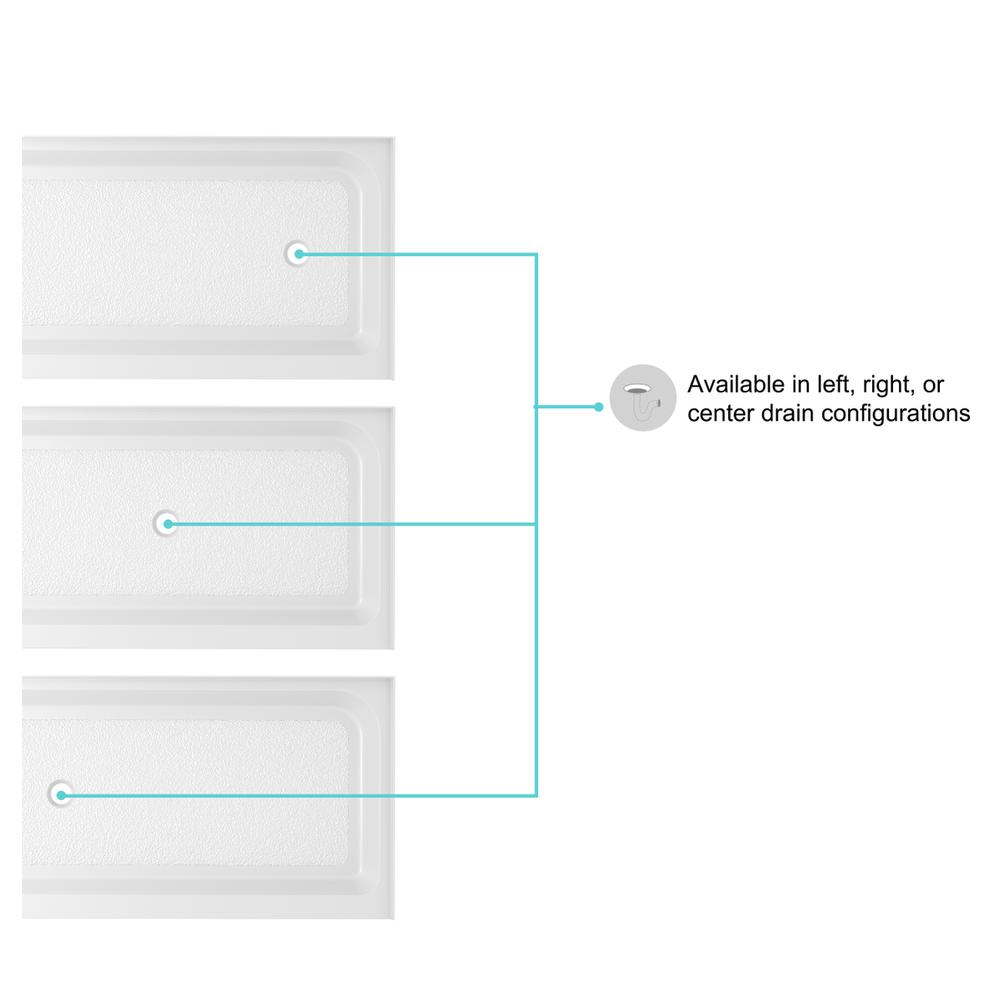 60x36 inch Single threshold shower tray center drain in glossy white. Picture 2