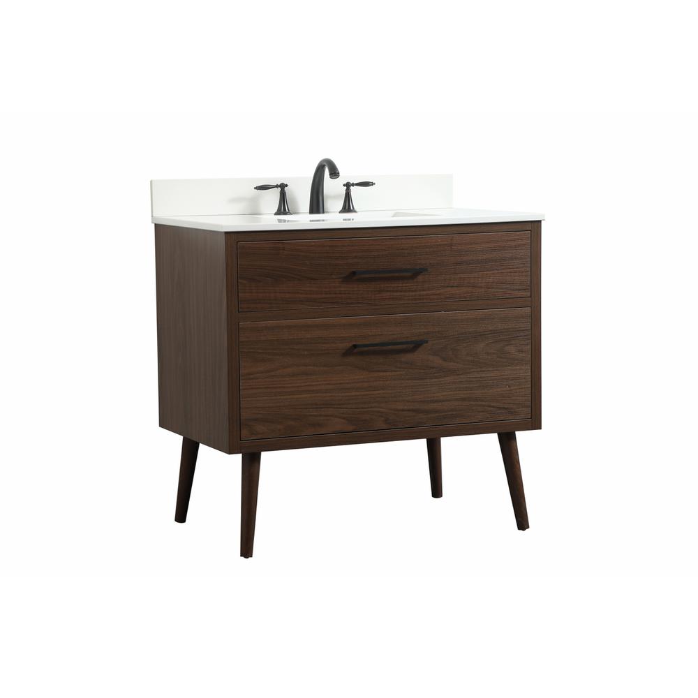 36 inch Single bathroom vanity in walnut with backsplash. Picture 7
