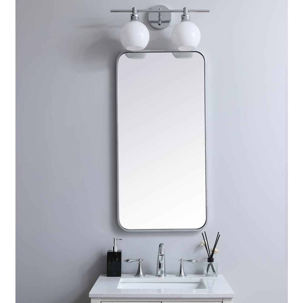 Soft corner metal rectangular mirror 18x36 inch in Silver. Picture 9