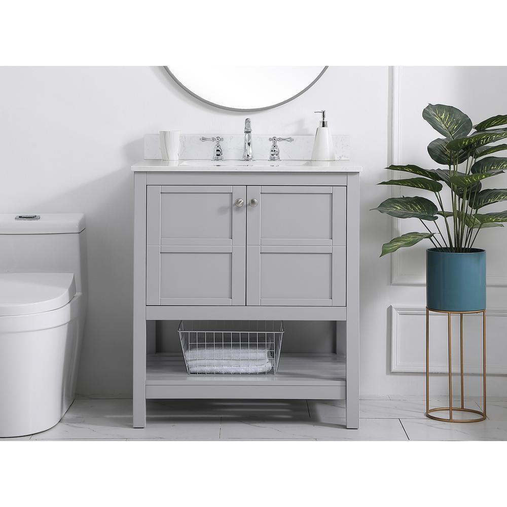 30 inch Single Bathroom Vanity in Gray with Backsplash. Picture 14