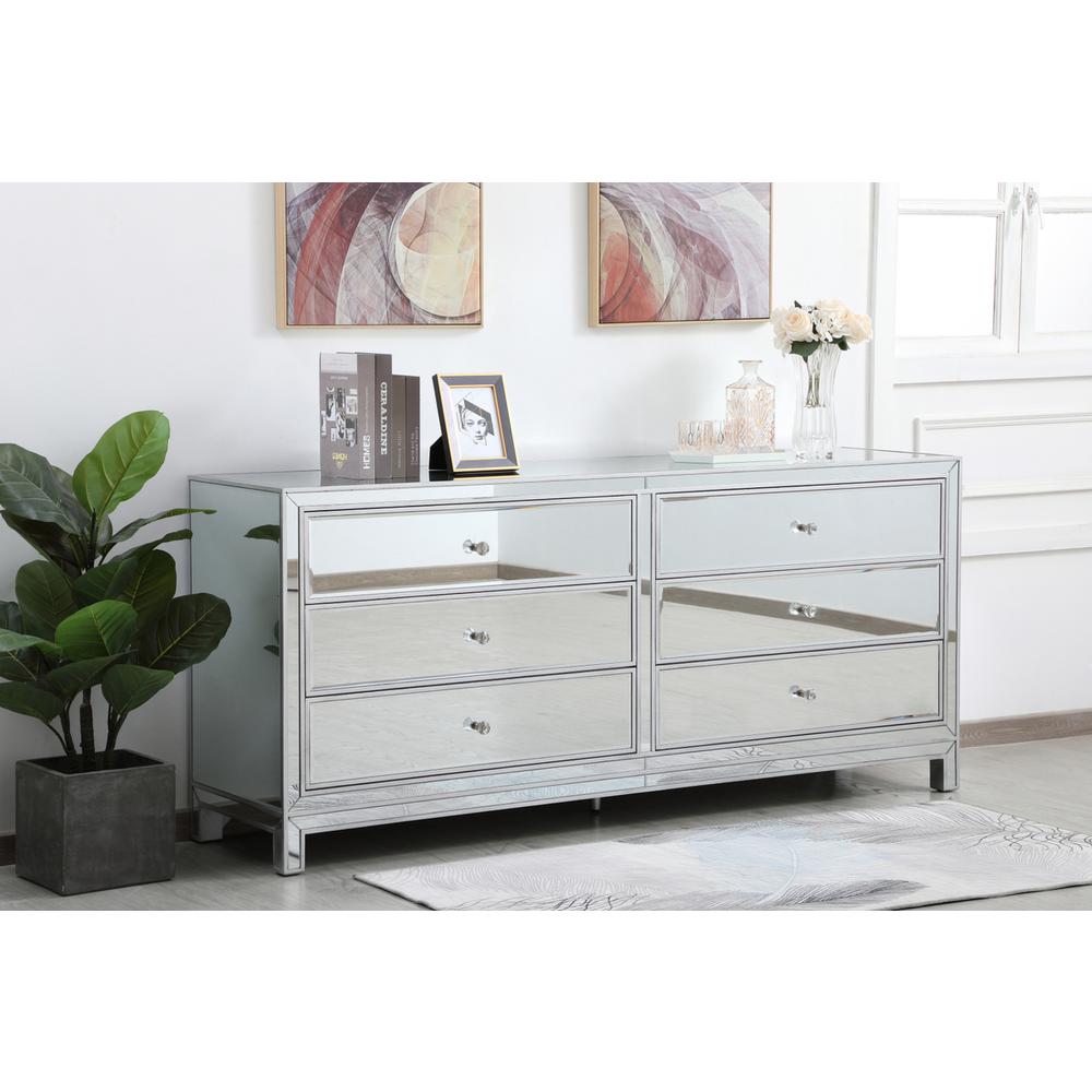 Reflexion 72 in. mirrored six drawer chest in antique silver. Picture 2