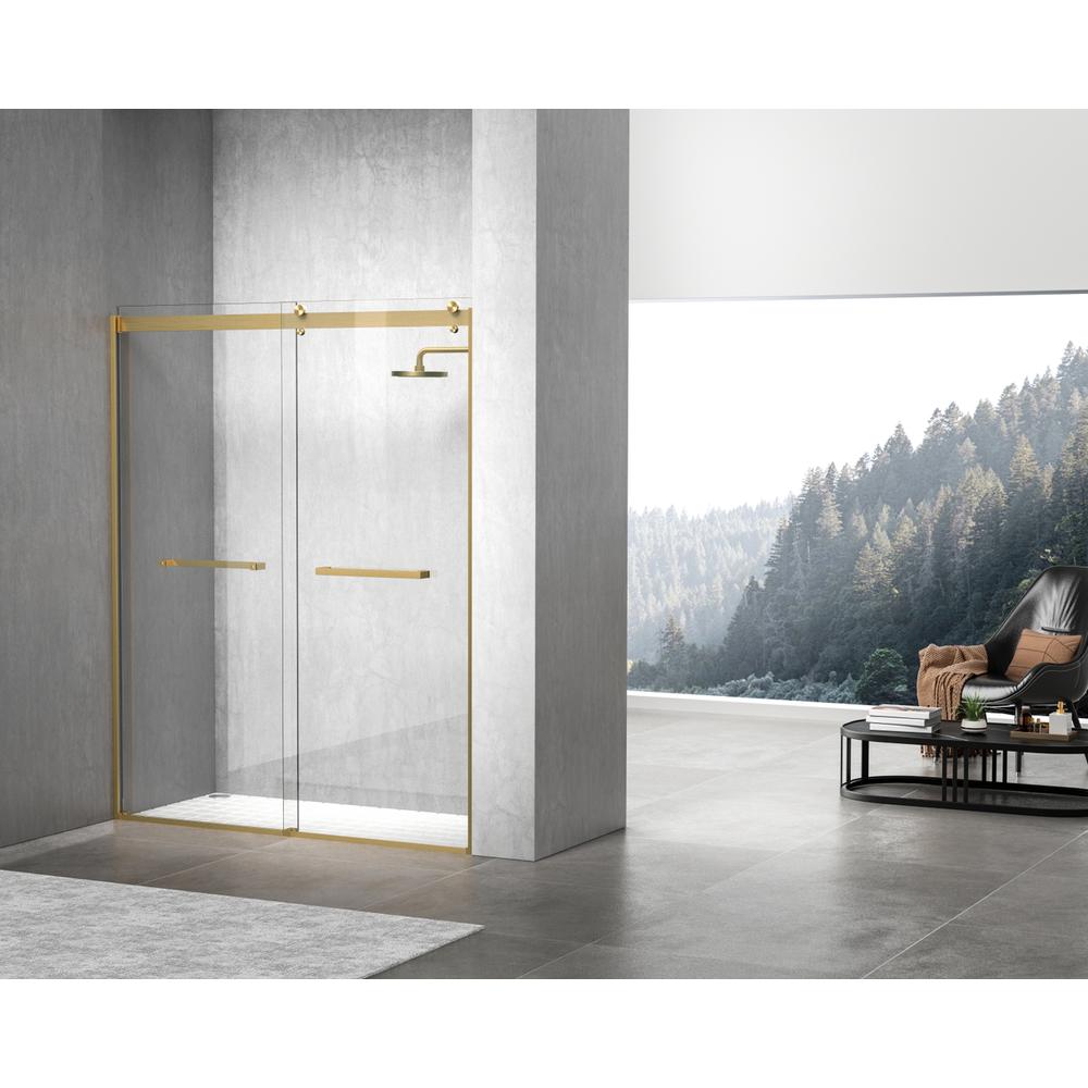 Semi-frameless shower door 60 x 76 Brushed Gold. Picture 2