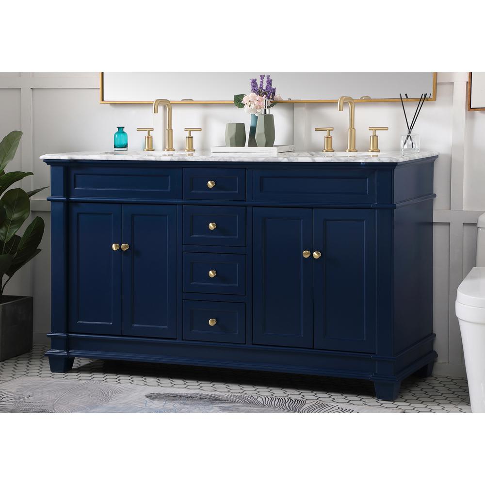 60 inch Double Bathroom Vanity set in Blue. Picture 2