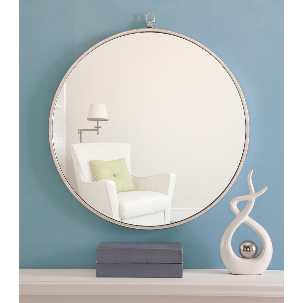 Metal frame Round Mirror with decorative hook 24 inch Silver finish. Picture 10