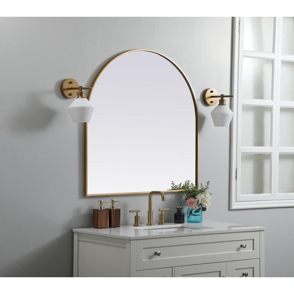Metal Frame Arch Mirror 36x36 Inch in Brass. Picture 2