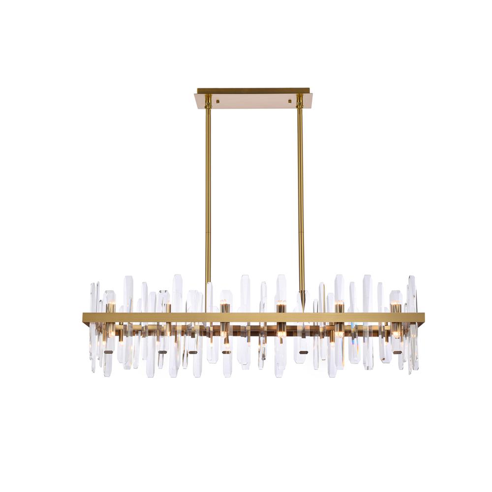Serena 42 inch crystal rectangle chandelier in satin gold. Picture 1