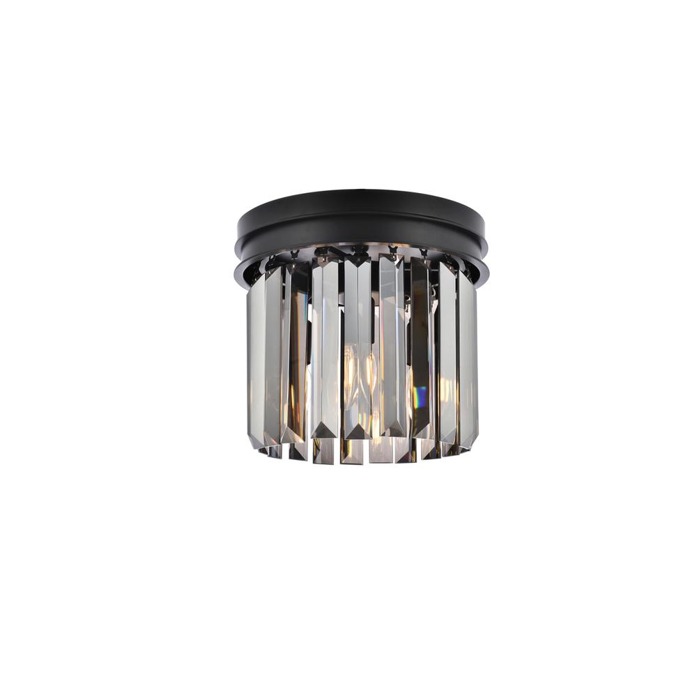 Sydney 3 light Matte Black Flush Mount Silver Shade (Grey) Royal Cut Crystal. Picture 1