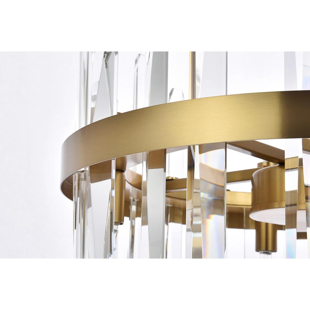 Serena 16 inch crystal round pendant in satin gold. Picture 4