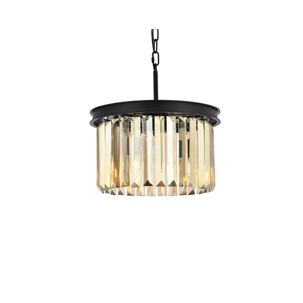 Sydney 3 light Matte Black Pendant Golden Teak (Smoky) Royal Cut Crystal. Picture 2