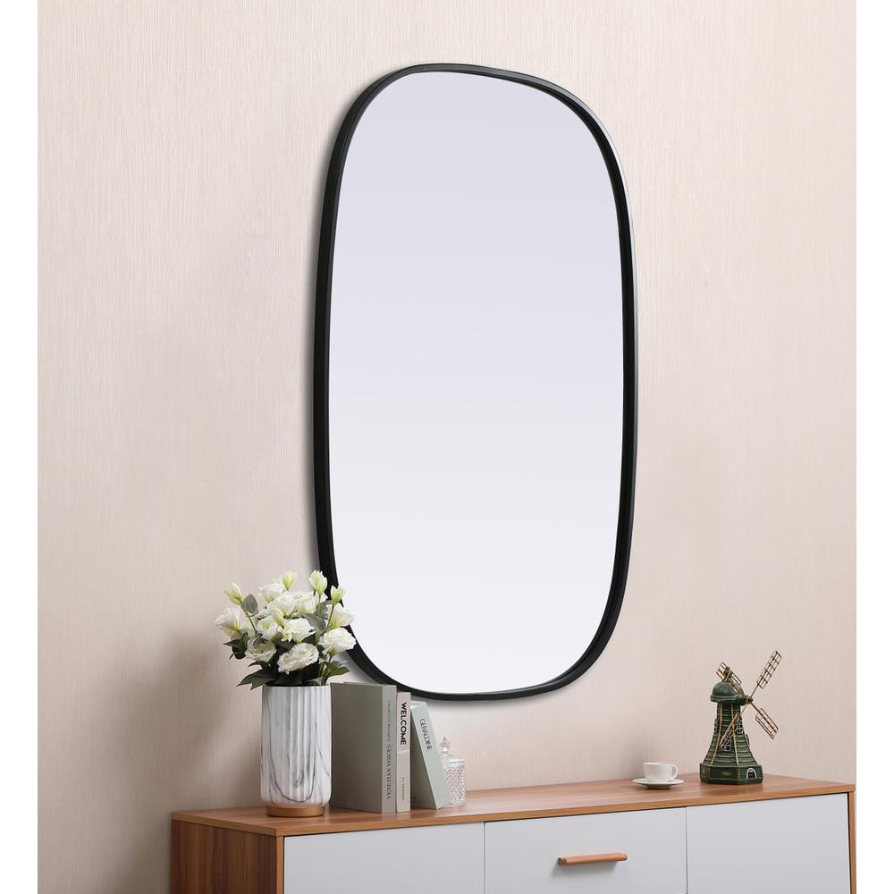 Metal Frame Oval Mirror 24x36 Inch in Black. Picture 4
