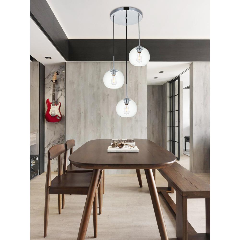 Baxter 3 Lights Chrome Pendant With Clear Glass. Picture 7