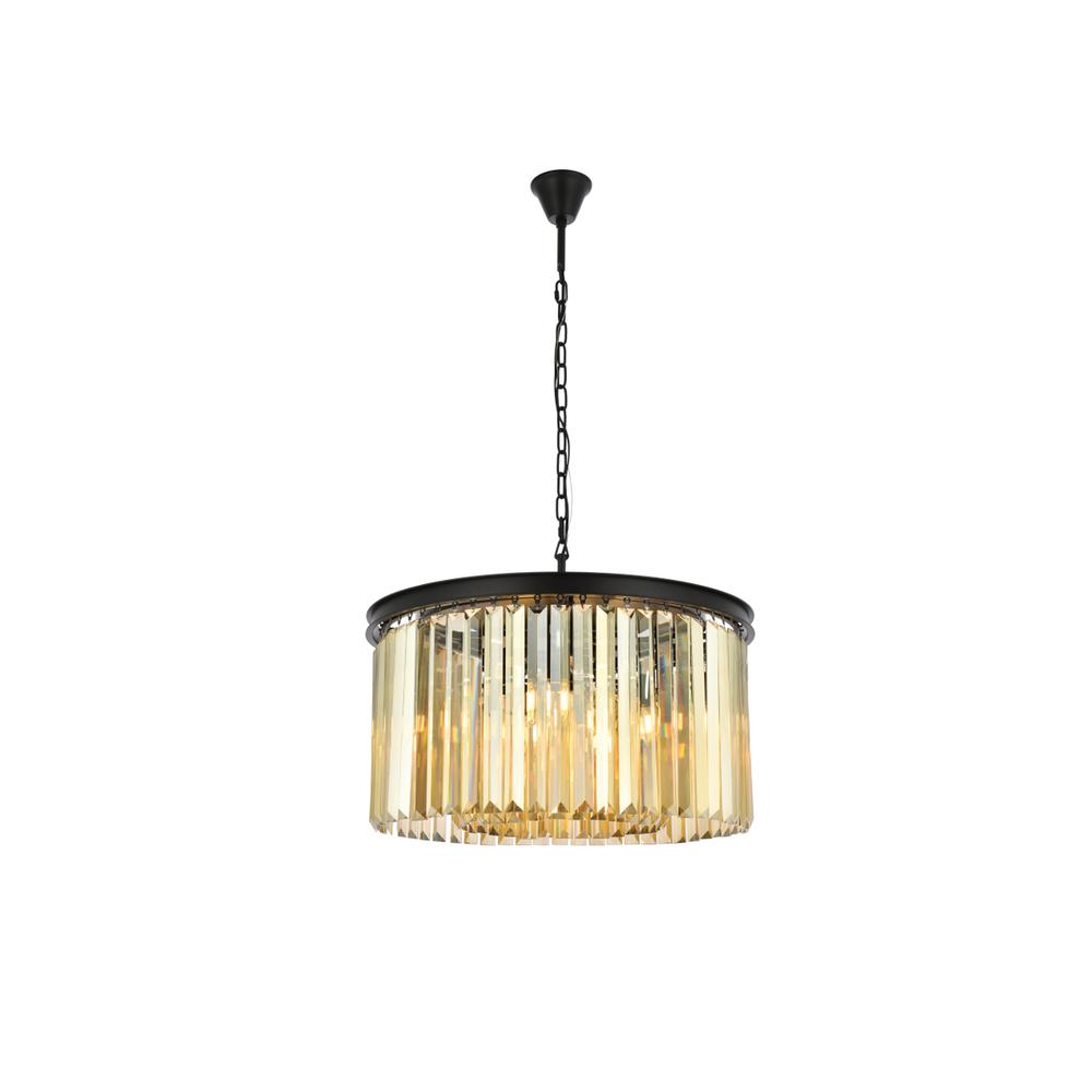 Sydney 8 light Matte Black Chandelier Golden Teak (Smoky) Royal Cut Crystal. Picture 1