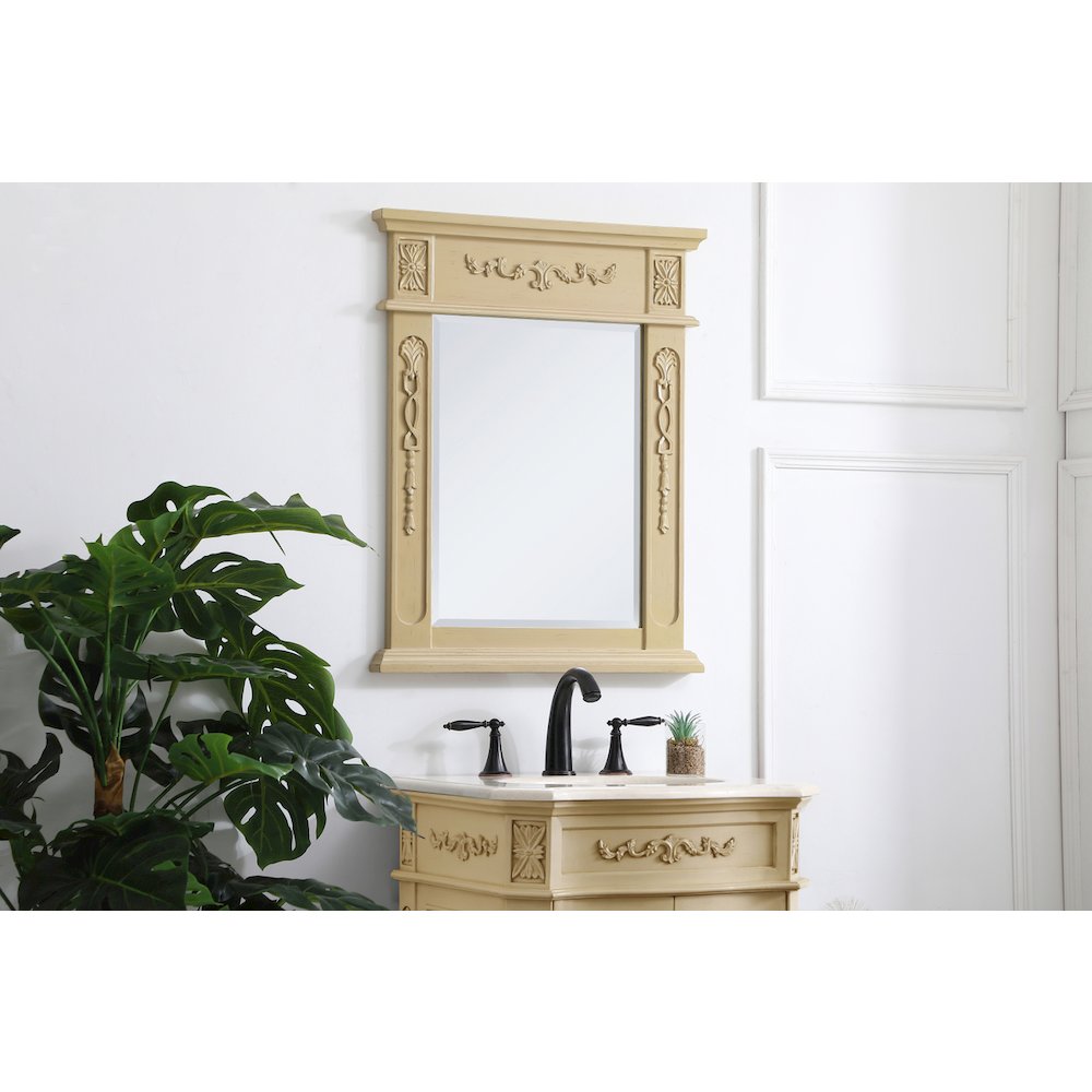 Wood Frame Mirror 22 Inch X 28 Inch In Light Antique Beige. Picture 3