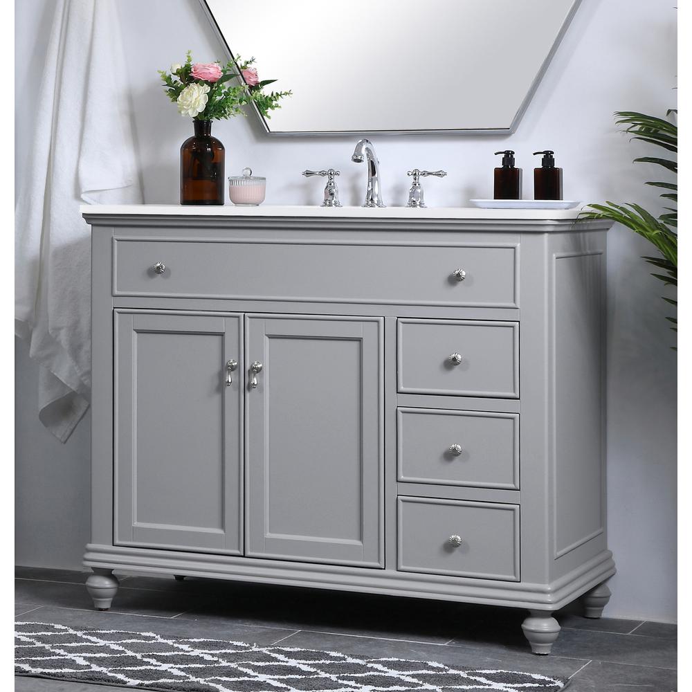 42 inch Single Bathroom vanity in light grey with ivory white engineered marble. Picture 2