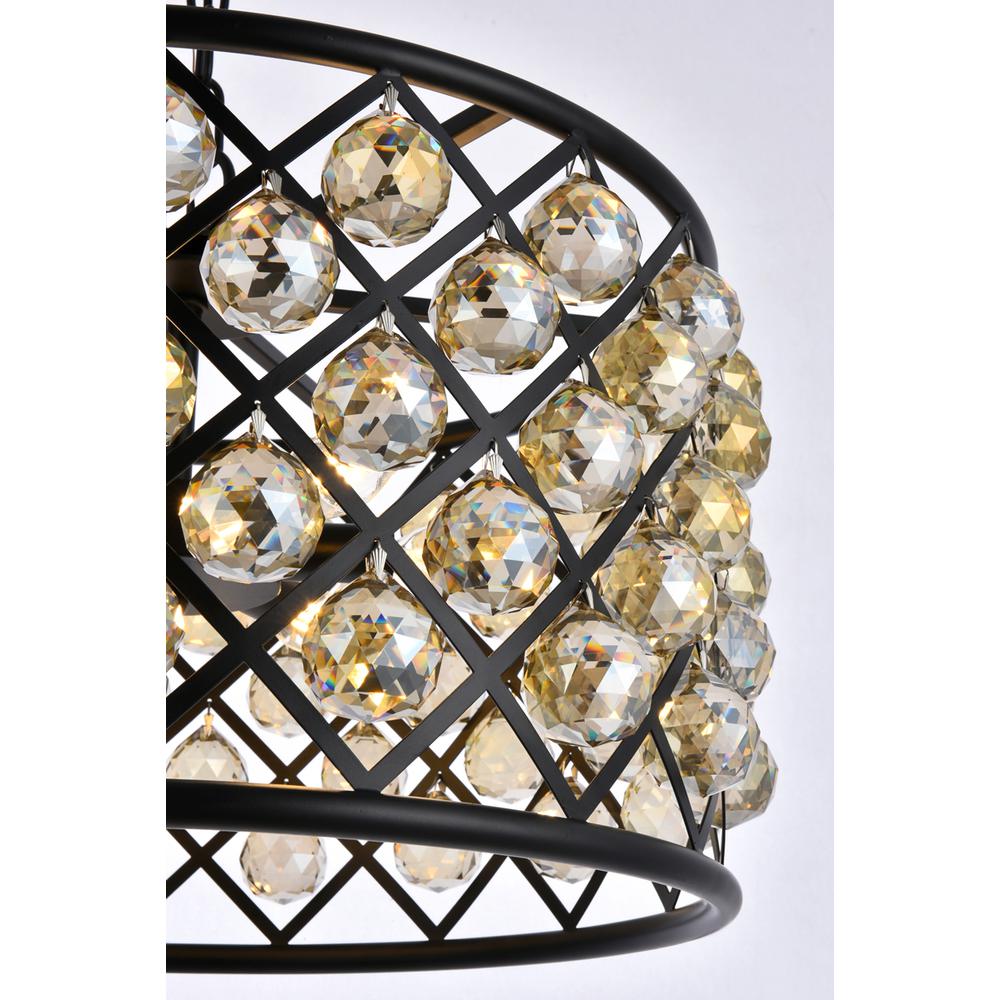 Madison 6 light Matte Black Pendant Golden Teak (Smoky) Royal Cut Crystal. Picture 4