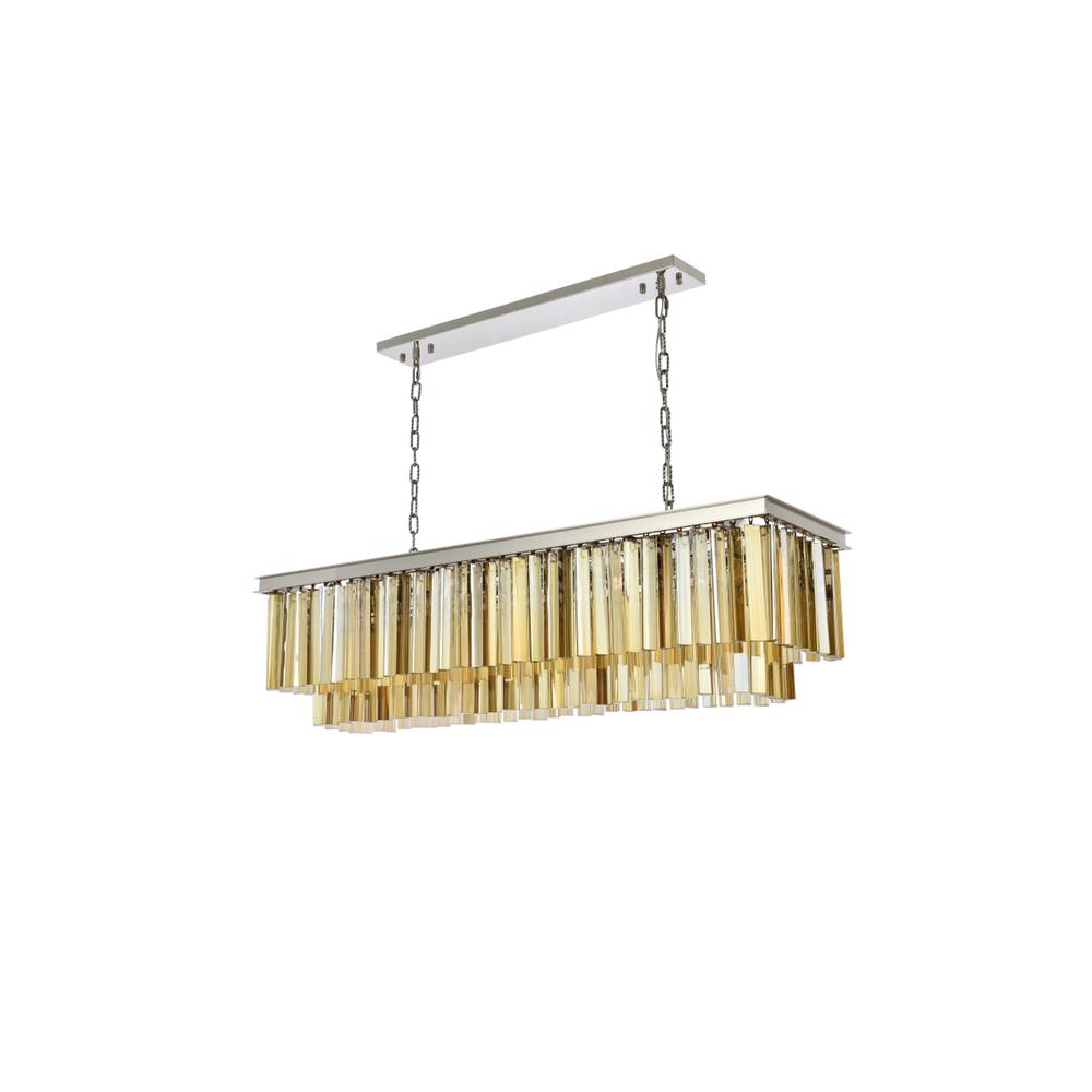 Sydney 12 light polished nickel Chandelier Golden Teak (Smoky) Royal Cut Crystal. Picture 6