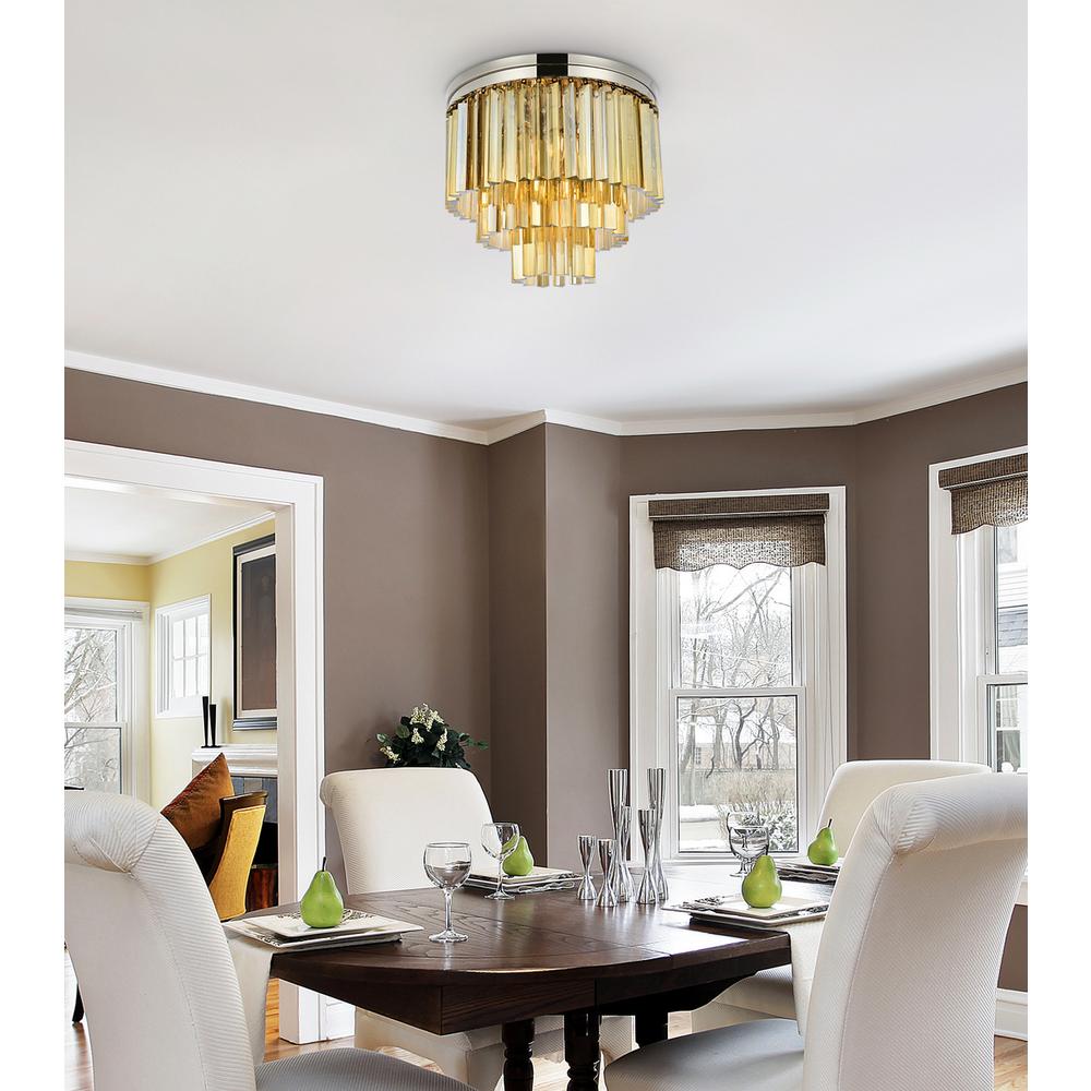 Sydney 9 light polished nickel Flush Mount Golden Teak (Smoky) Royal Cut Crystal. Picture 8