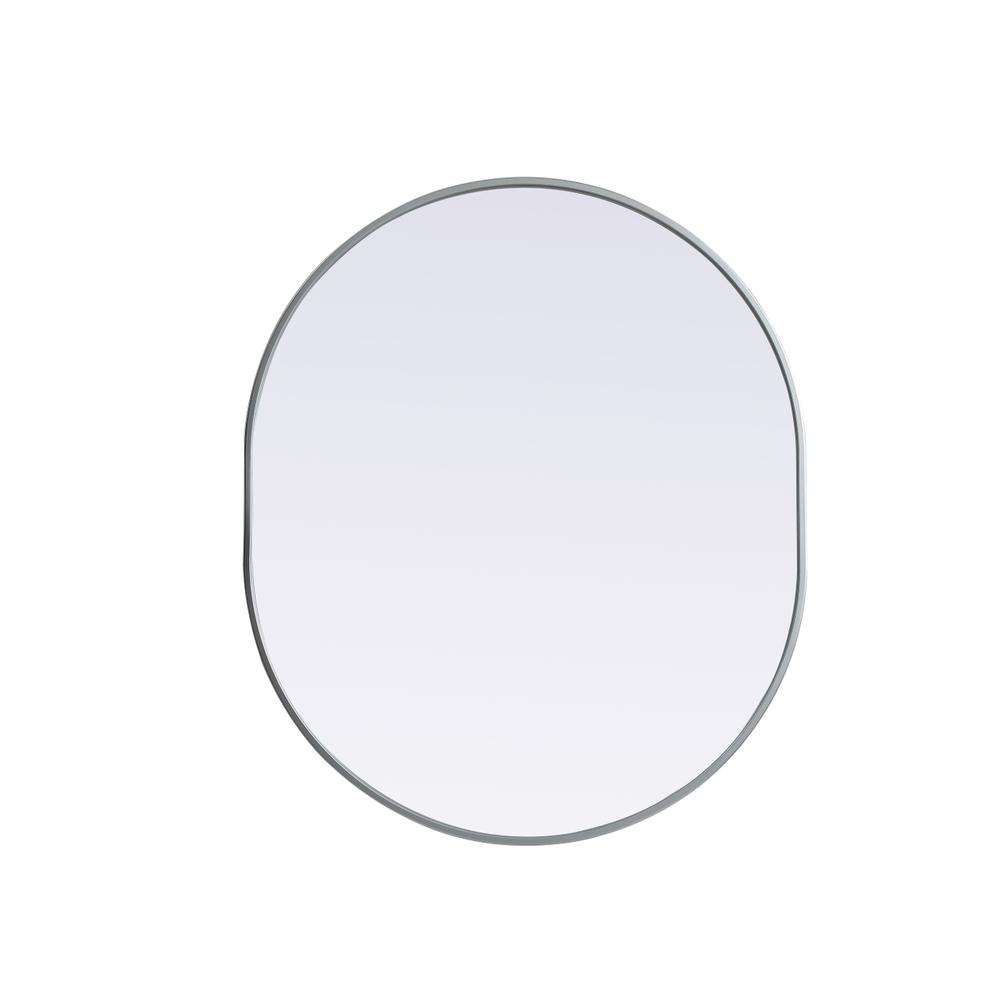 Metal Frame Oval Mirror 30x36 Inch in Silver. Picture 1