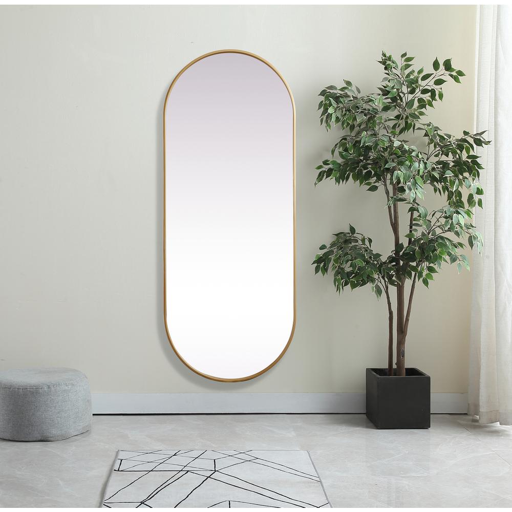 Metal Frame Oval Mirror 24x60 Inch in Brass. Picture 11