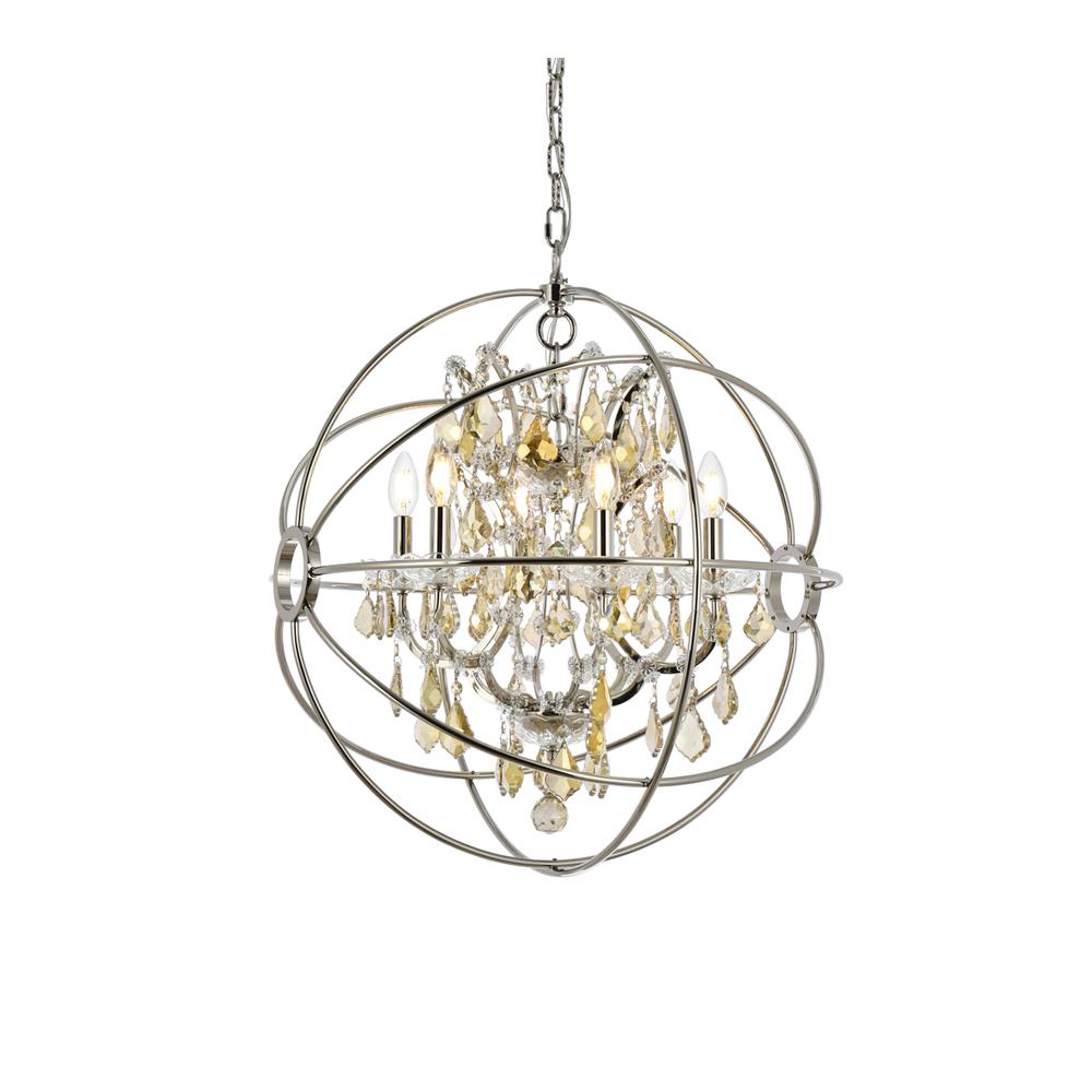 Geneva 6 light polished nickel Chandelier Golden Teak (Smoky) Royal Cut crystal. Picture 2