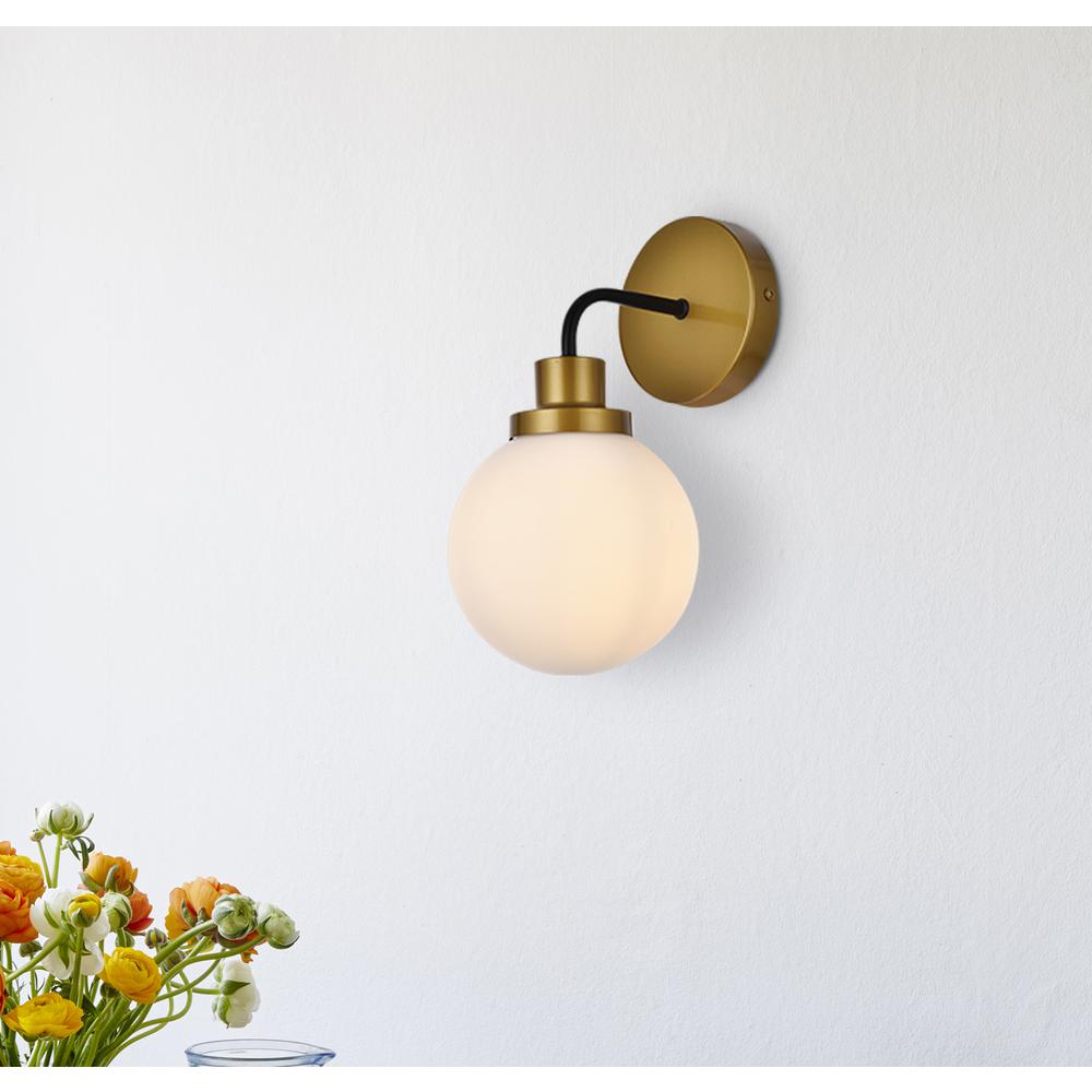 Hanson 1 light bath sconce in black with brass with frosted shade. Picture 6