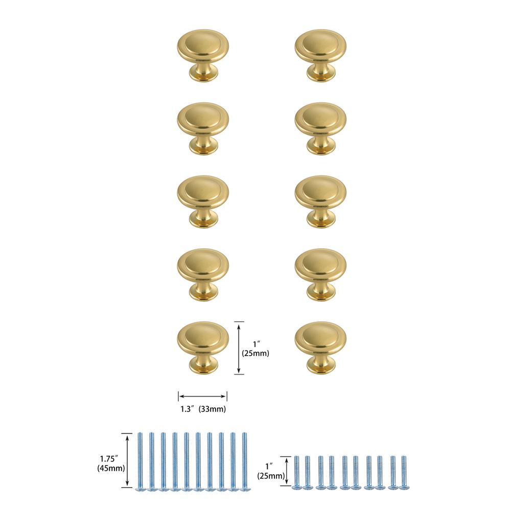 Logyn 1.3" Diameter Brushed Gold Mushroom Knob Multipack (Set of 10). Picture 5