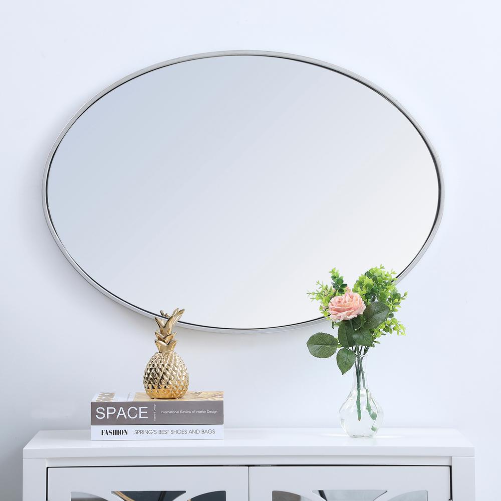 Metal frame oval mirror 34 inch in silver. Picture 6
