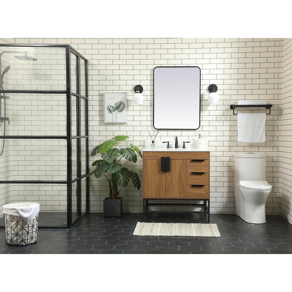 32 inch Single bathroom vanity in walnut brown with backsplash. Picture 4