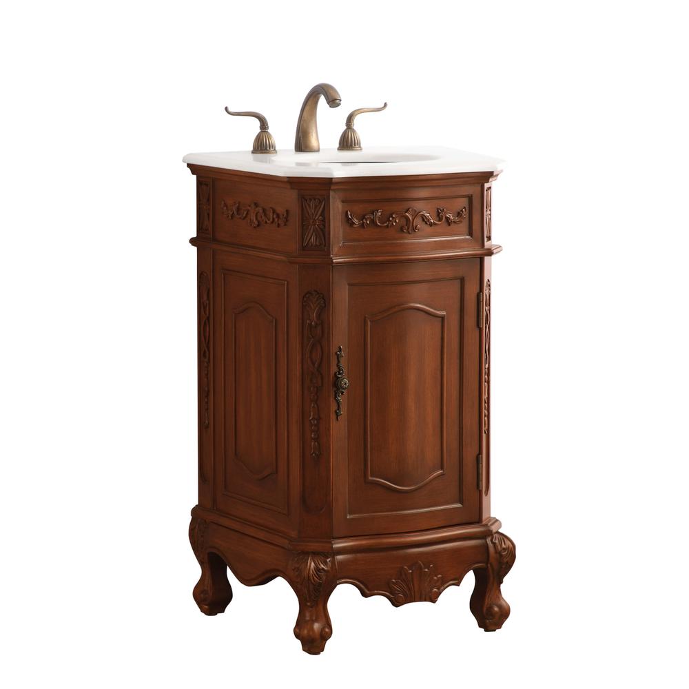 19 inch Single Bathroom vanity in teak with ivory white engineered marble. Picture 11