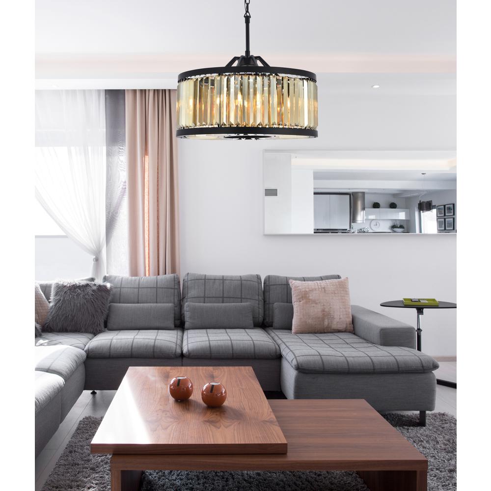 Chelsea 8 light Matte Black Chandelier Golden Teak (Smoky) Royal Cut Crystal. Picture 8