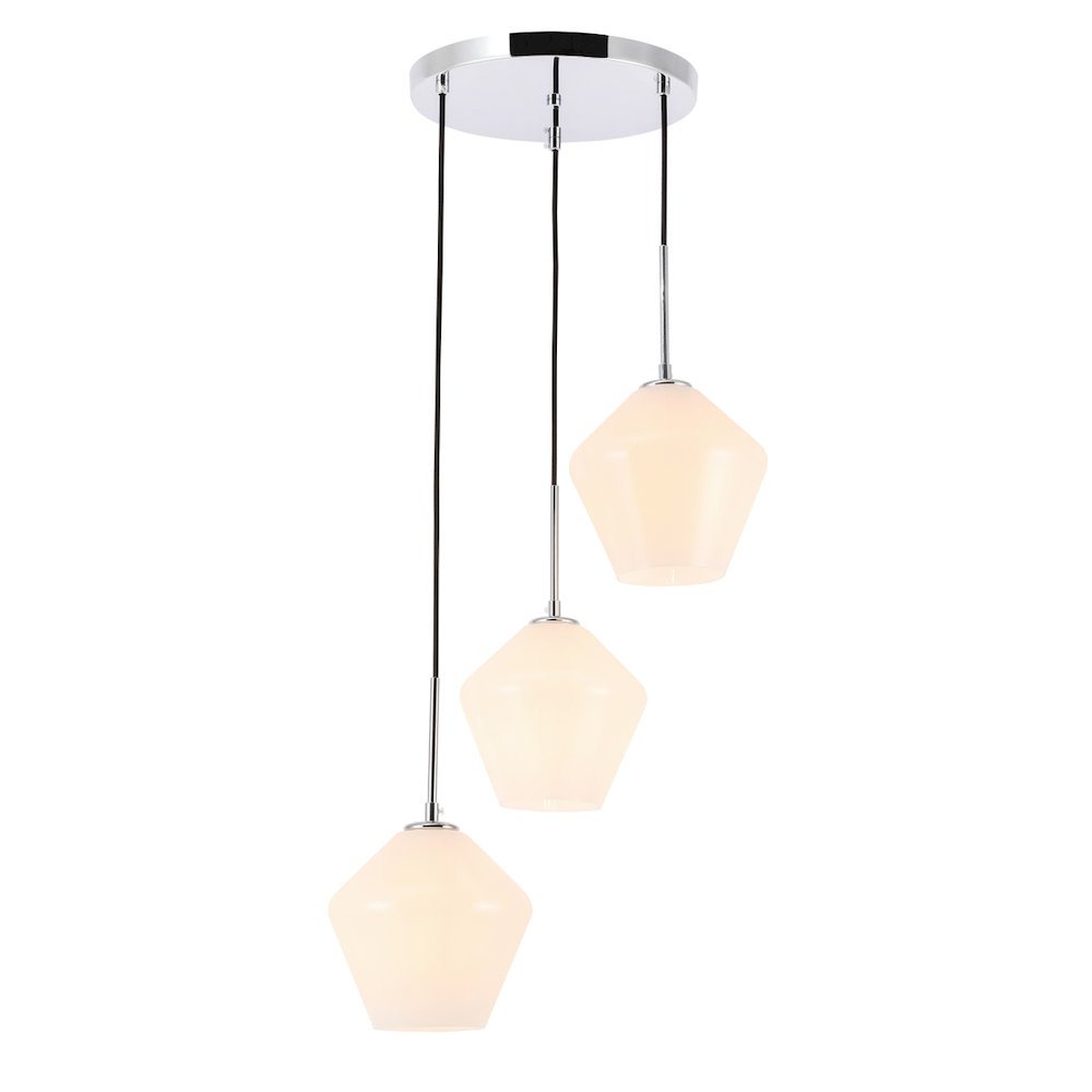 Gene 3 Light Chrome And Frosted White Glass Pendant. Picture 4