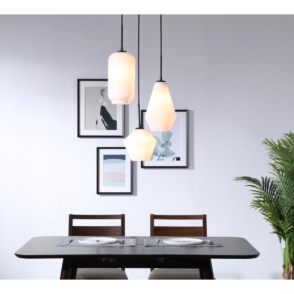 Gene 3 light Black and Frosted white glass pendant. Picture 14