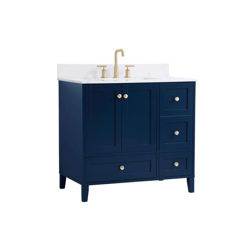36 inch Single Bathroom Vanity in Blue with Backsplash. Picture 7