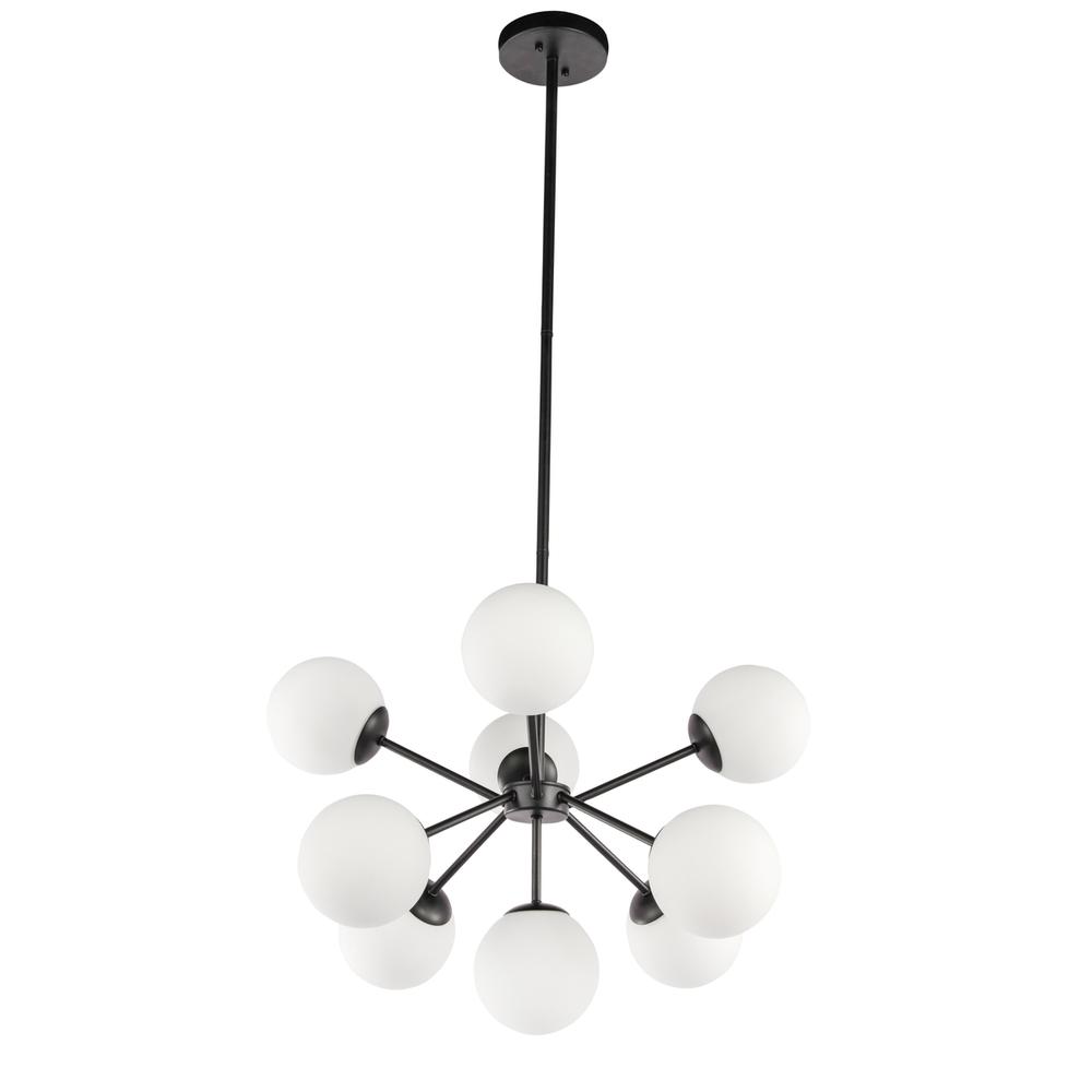 Jupiter 9 light Black and Frosted White glass pendant. Picture 6