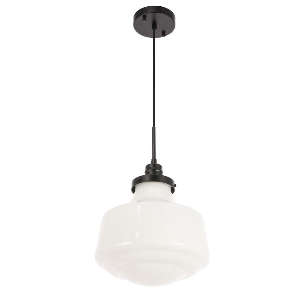 Lyle 1 light Black and frosted white glass pendant. Picture 7