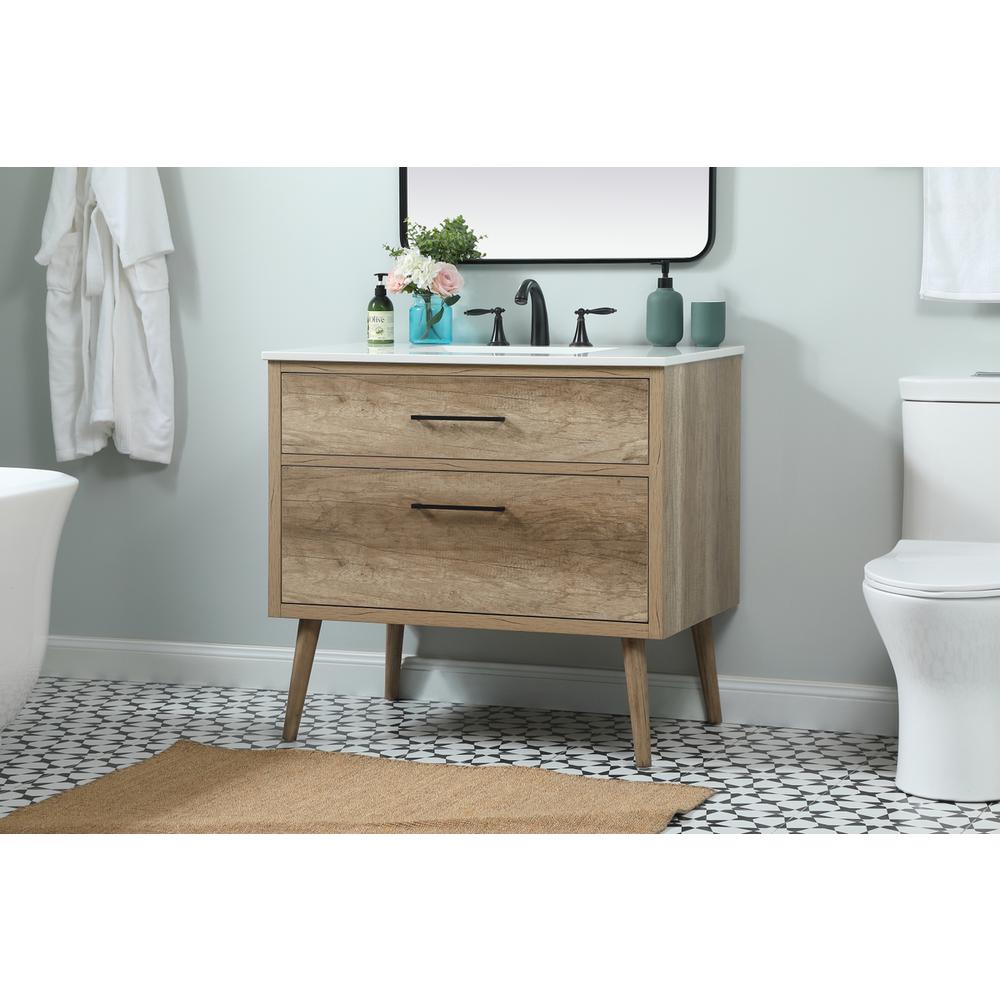 36 inch Single bathroom vanity in natural oak. Picture 2