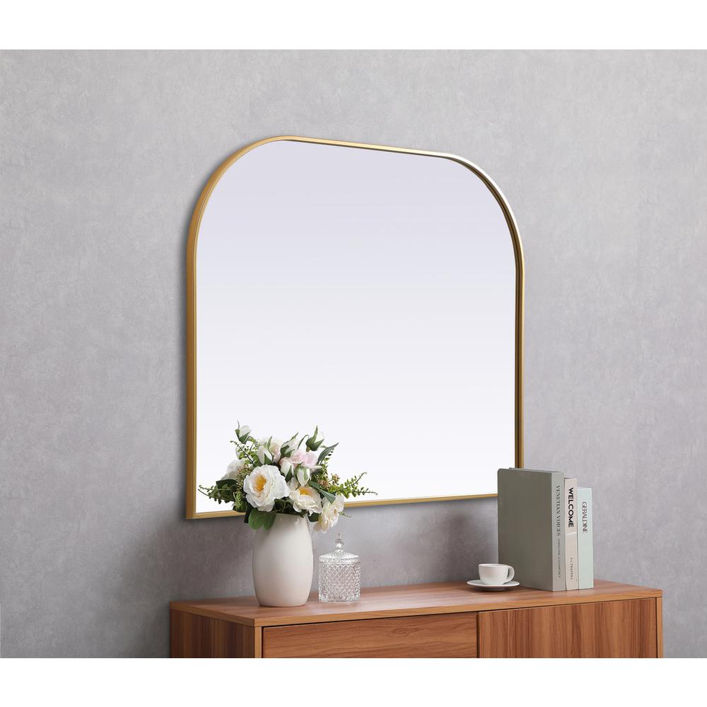 Metal Frame Arch Mirror 42x34 Inch in Brass. Picture 4