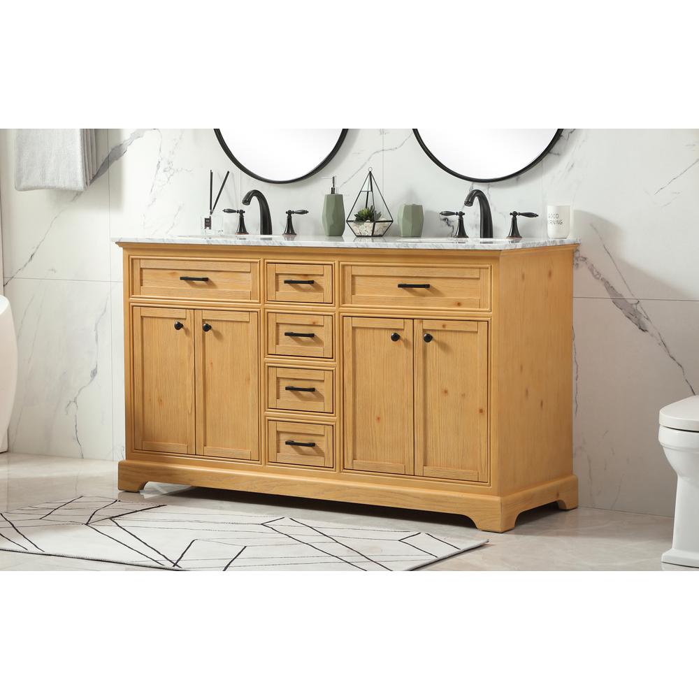 60 inch double bathroom vanity in natural wood. Picture 2