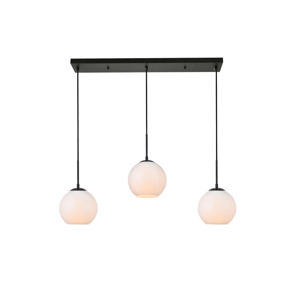 Baxter 3 Lights Black Pendant With Frosted White Glass. Picture 1