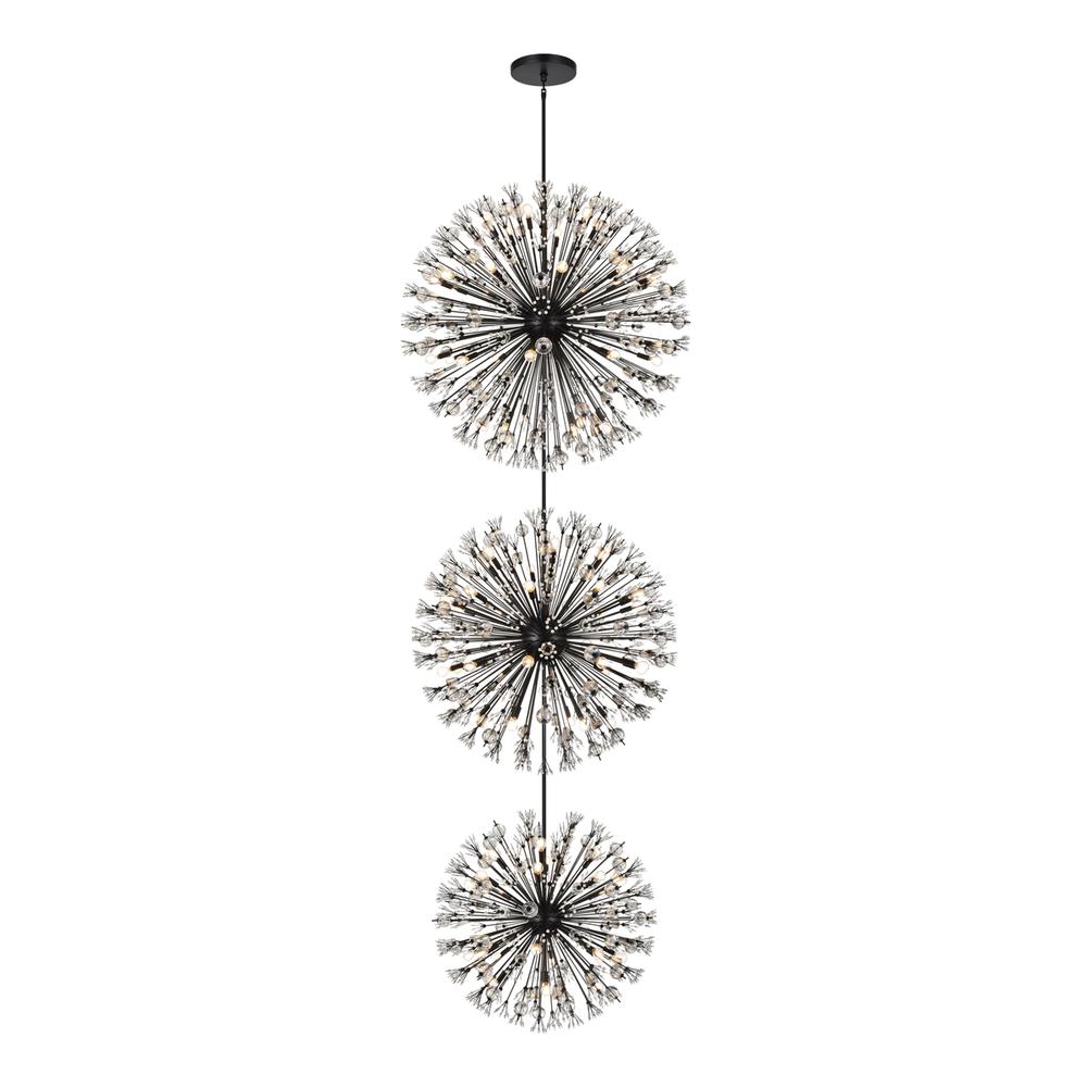 Vera 48 inch three tiers crystal starburst chandelier in black. Picture 1