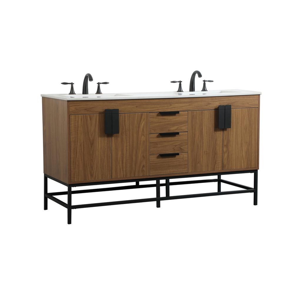 60 inch double bathroom vanity in walnut brown. Picture 7