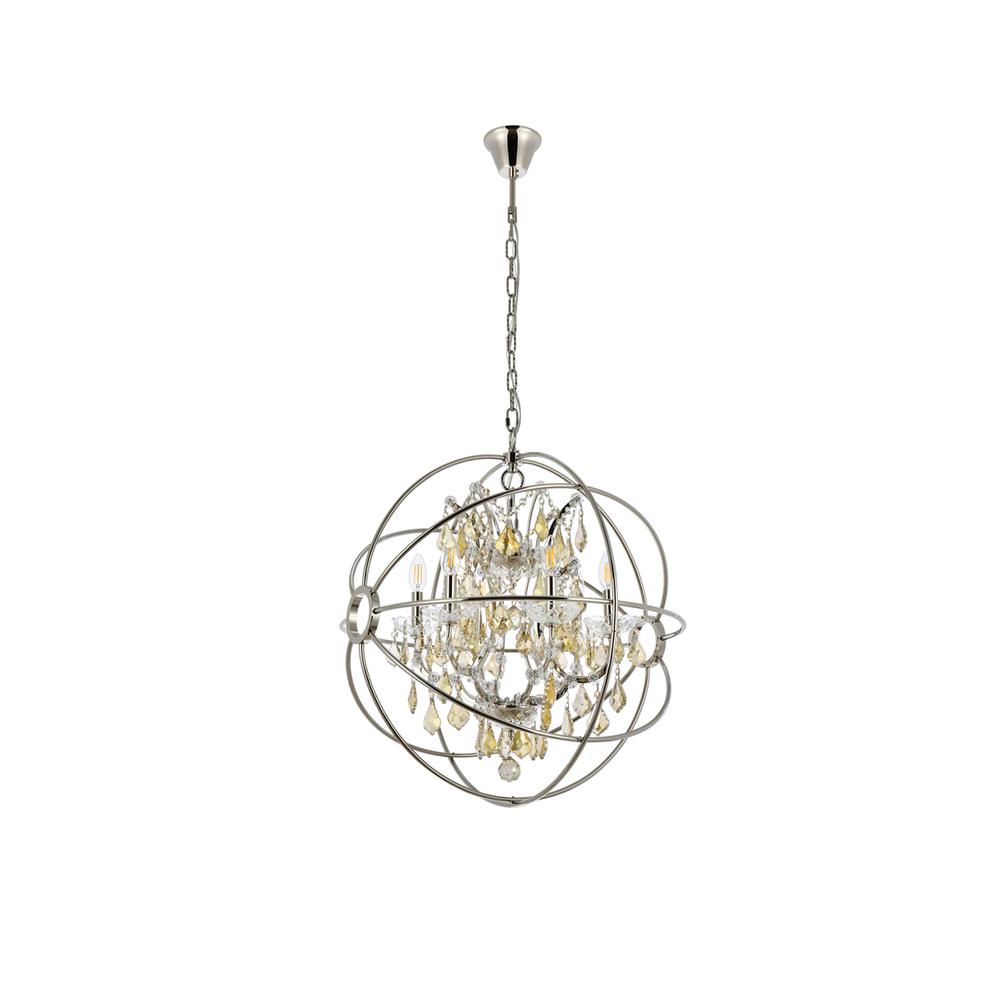 Geneva 6 light polished nickel Chandelier Golden Teak (Smoky) Royal Cut crystal. Picture 6